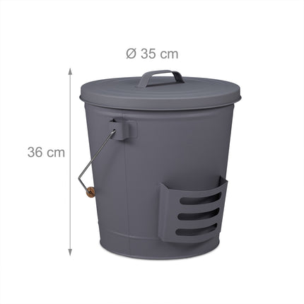 Ash bucket with lid and ash shovel