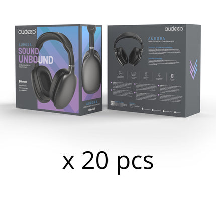 Audeeo Aurora Wireless Headphones, 20 Pcs in Display Bin, Over-Ear, Black