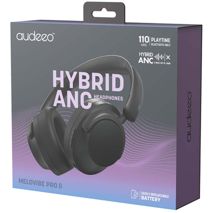 Audeeo Melovibe Pro II Hybrid ANC Over-Ear Headphones, Up to 110 Hours, Black