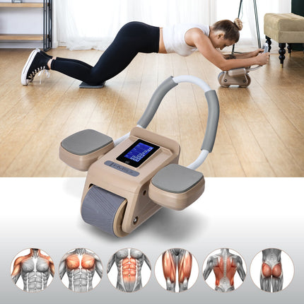 Automatic Abdominal Exercise Wheel, LCD Display, Brown