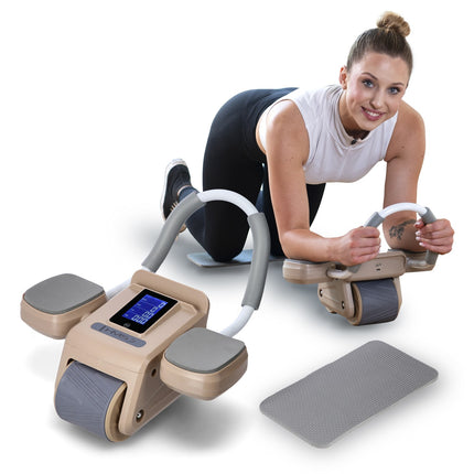 Automatic Abdominal Exercise Wheel, LCD Display, Brown