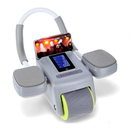 Automatic Abdominal Exercise Wheel, LCD Display, Gray