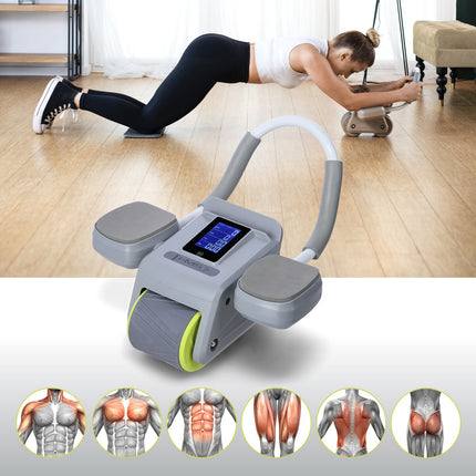 Automatic Abdominal Exercise Wheel, LCD Display, Gray