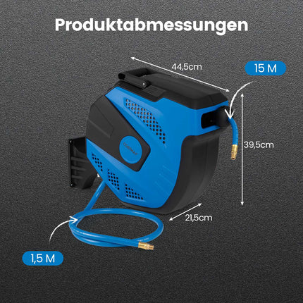 Automatic Air Hose Reel, 15m + 1.5m, Wall Mount Kit