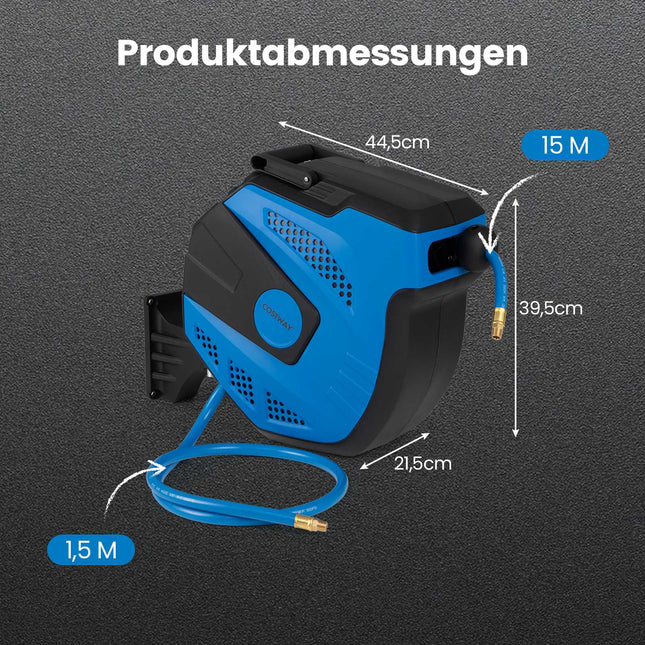 Automatic Air Hose Reel, 15m + 1.5m, Wall Mount Kit