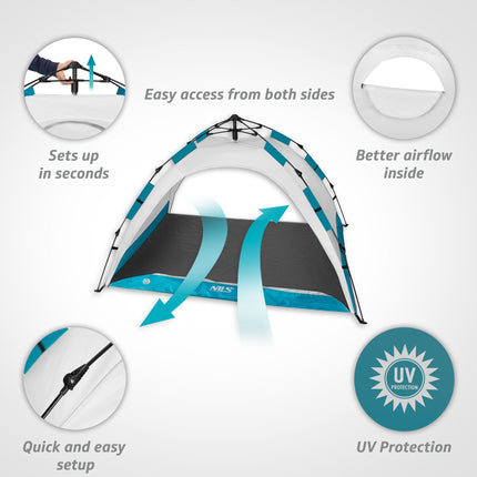 Automatic Beach Tent With UV Protection, 2-Entrance, Gray