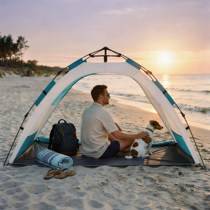 Automatic Beach Tent With UV Protection, 2-Entrance, Gray