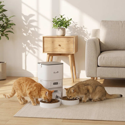 Automatic Cat Feeder, 4L Timer, 2 Stainless Bowls