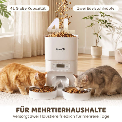 Automatic Cat Feeder, 4L Timer, 2 Stainless Bowls