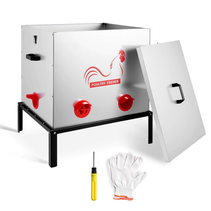 Automatic Chicken Feeder, 85 lb, 6-Port, No-Waste Metal