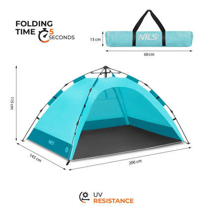 Automatic Pop-Up Beach Tent, UV Protection, 2-Door