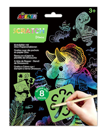 Avenir Scratch Set With Stencil: Dinos