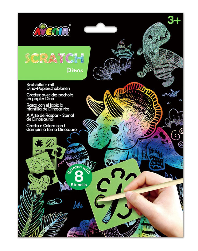 Avenir Scratch Set With Stencil: Dinos