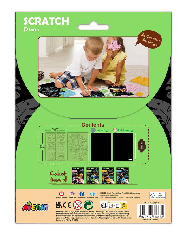 Avenir Scratch Set With Stencil: Dinos