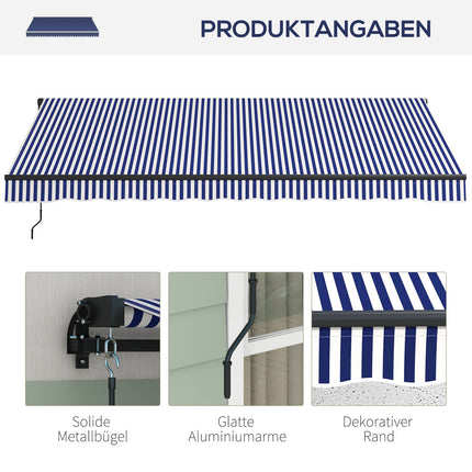 Wall-mounted balcony awning 4x3M, blue & white stripes