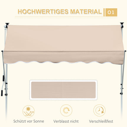 Folding aluminum awning with hand crank - Creamy white 2x1.2M