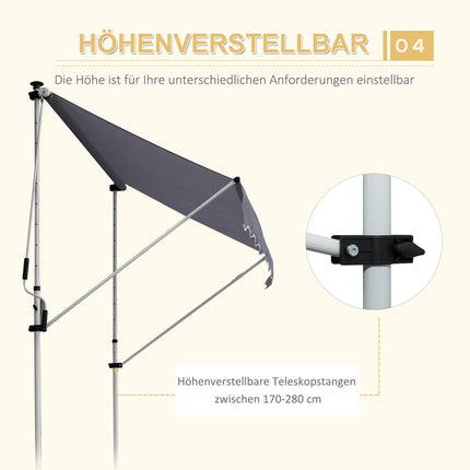 Folding aluminum Balcony awning, Sun protection, 2x1.2M, Grey