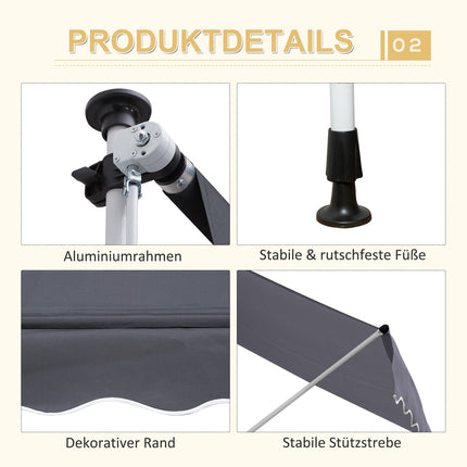 Folding aluminum Balcony awning, Sun protection, 2x1.2M, Grey