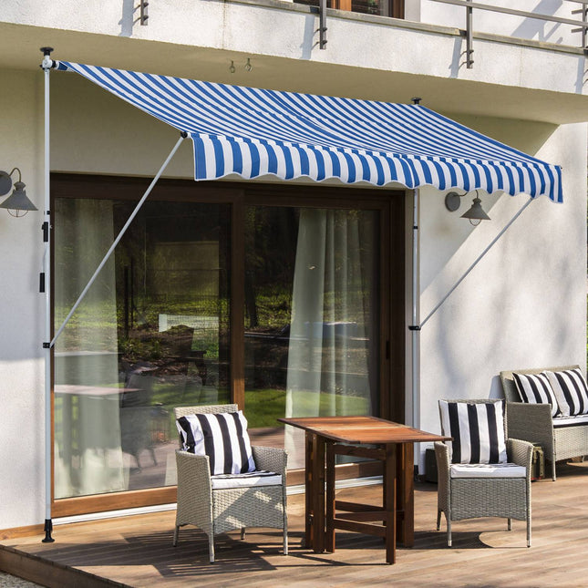 Adjustable folding arm awning, blue/white, 300x150cm