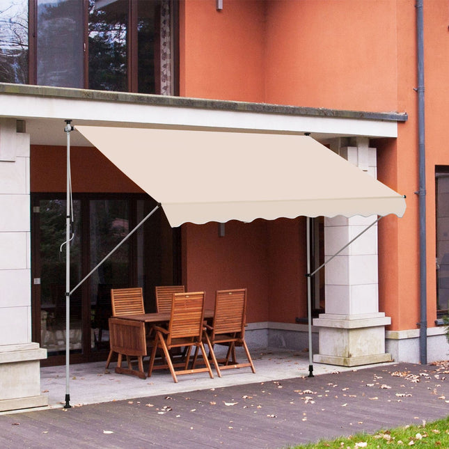 Adjustable folding arm awning in aluminium, 300 x 150 cm, Beige