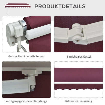 Folding arm awning, burgundy, 3x2.5M, sun protection