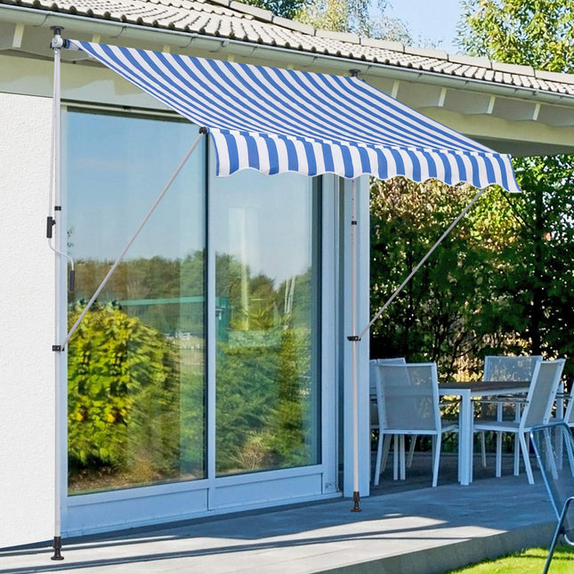 Adjustable folding arm awning, 200x150 cm, Blue/White