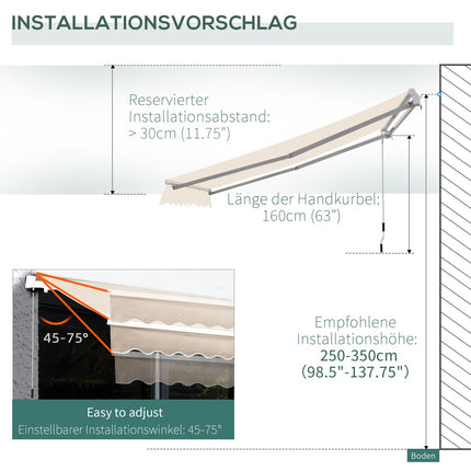 Cream white folding arm awning - Sun protection, 2.95x2.5M