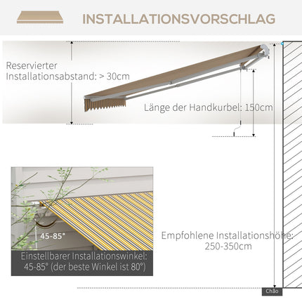 Outdoor folding awning, Sun protection, 3.5x2.5m, Yellow/Grey