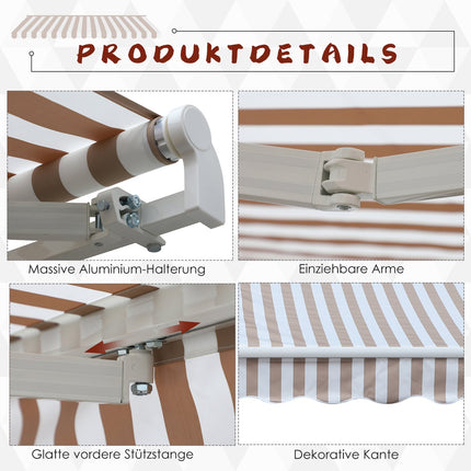 Retractable awning with hand crank, 3x2.5m, sun protection