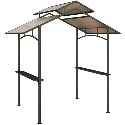 BBQ Gazebo 2.4 x 1.5 m, Steel Frame, 2 Shelves