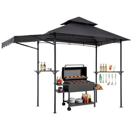 BBQ Grill Gazebo 8 x 5 Ft, Double-Tier Roof, Shelves