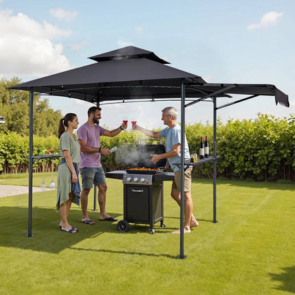BBQ Grill Gazebo 8 x 5 Ft, Double-Tier Roof, Shelves