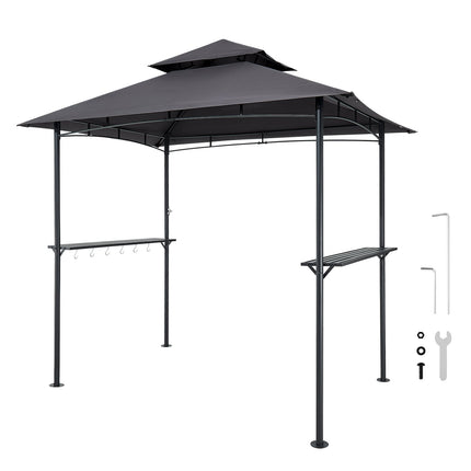 BBQ Grill Gazebo 8x5 ft, Double-Tier Roof, 2 Shelves