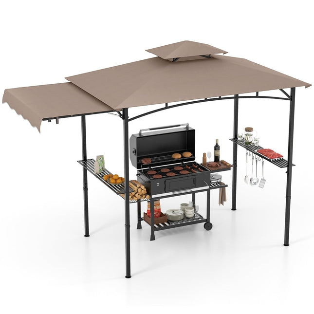 BBQ Pavilion with Side Awning and Double Roof, Brown