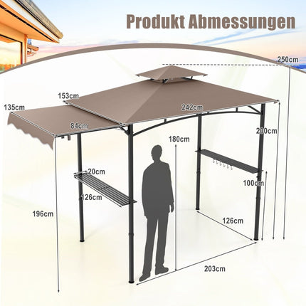 BBQ Pavilion with Side Awning and Double Roof, Brown