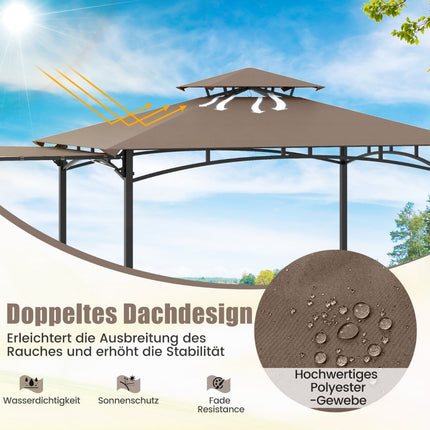 BBQ Pavilion with Side Awning and Double Roof, Brown