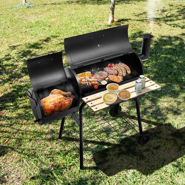 BBQ charcoal grill with wheels grill cart with lid outdoor grill 115 x 65 x 108 cm black
