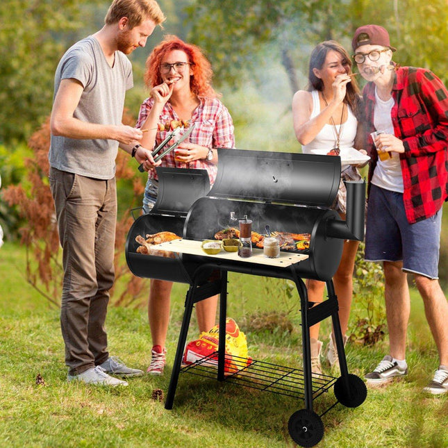 BBQ charcoal grill with wheels grill cart with lid outdoor grill 115 x 65 x 108 cm black