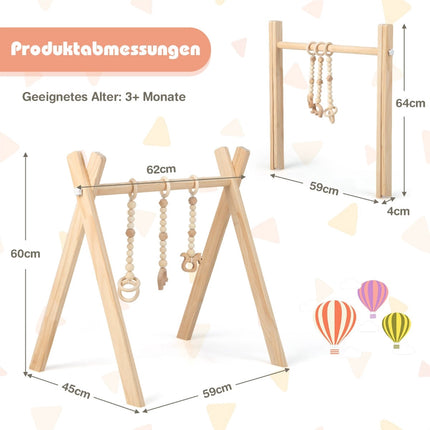 Baby Activity Gym – Natural Wood with 3 Toys