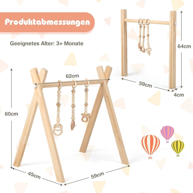 Baby Activity Gym – Natural Wood with 3 Toys