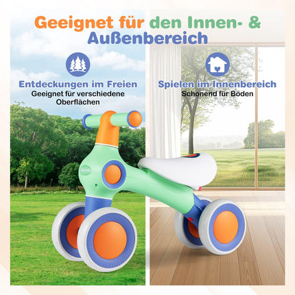 Baby Balance Bike – Adjustable Seat, 4 Silent Wheels, Green