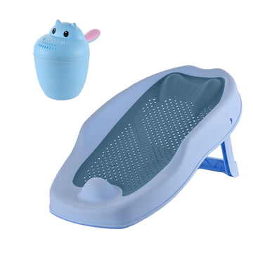Baby Bath Aid Set with Hippo Rinse Cup – Blue