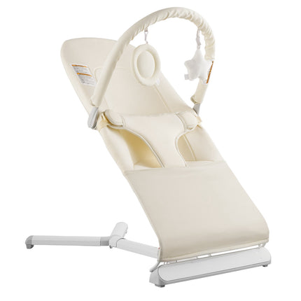 Baby Bouncer Seat, Foldable, 2-Recline, Toy Bar, Beige