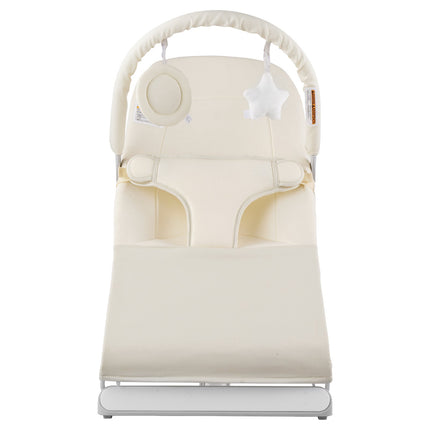 Baby Bouncer Seat, Foldable, 2-Recline, Toy Bar, Beige