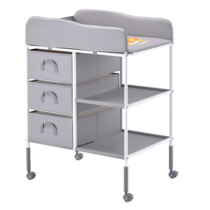 Baby Changing Table, Adjustable Height, 3 Drawers, Gray