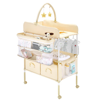 Baby Changing Table – Foldable, Adjustable Height, 2 Drawers