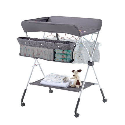 Baby Changing Table, Foldable, Adjustable Height, Lockable Wheels