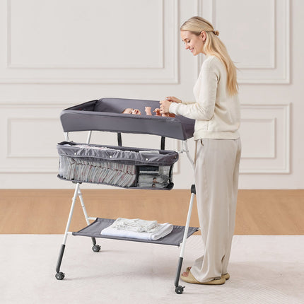 Baby Changing Table, Foldable, Adjustable Height, Lockable Wheels
