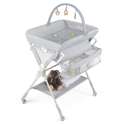 Baby Changing Table, Foldable Height Adjustable, Grey