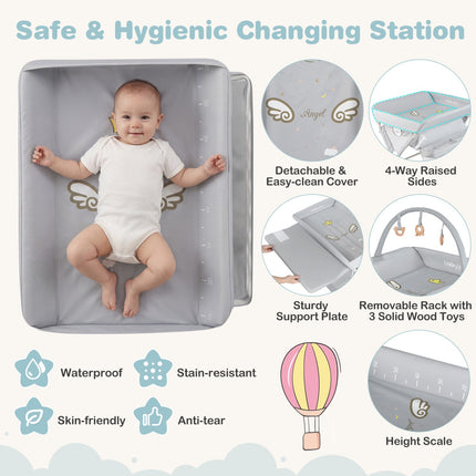 Baby Changing Table, Foldable Height Adjustable, Grey